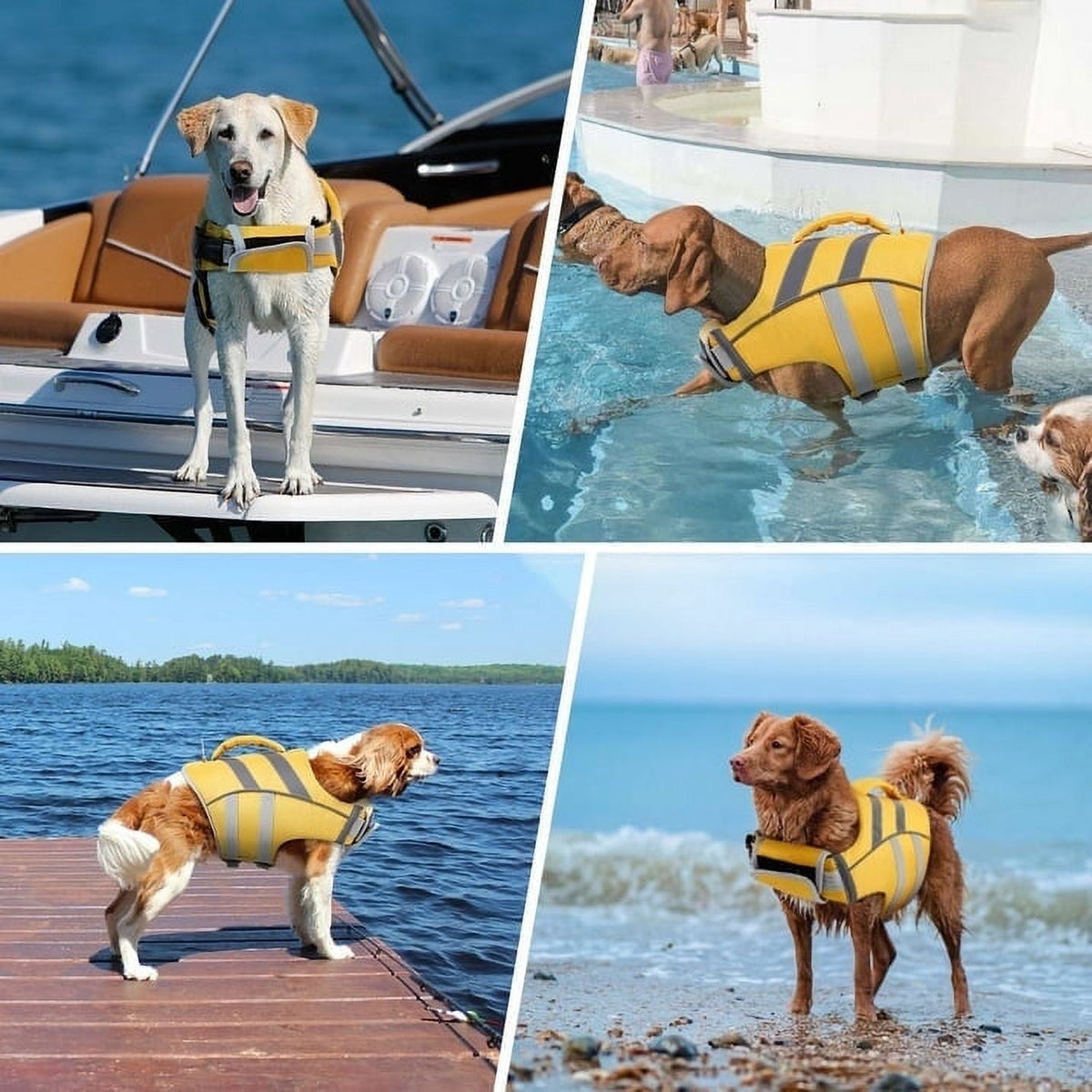 Kuoser Dog Life Jacket with Reflective Stripes, Adjustable Dog Life Vest, Red, M