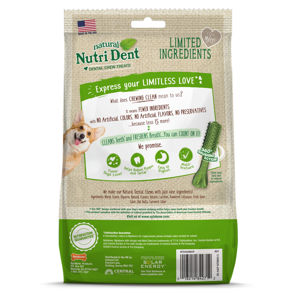 Nylabone Nutri Dent Natural Dental Chews for Dogs, Limited Ingredient Dog Treats, Teeth Cleaning Dental Sticks for Dogs, Fresh Breath Flavor, For Medium Dogs (20 Count)