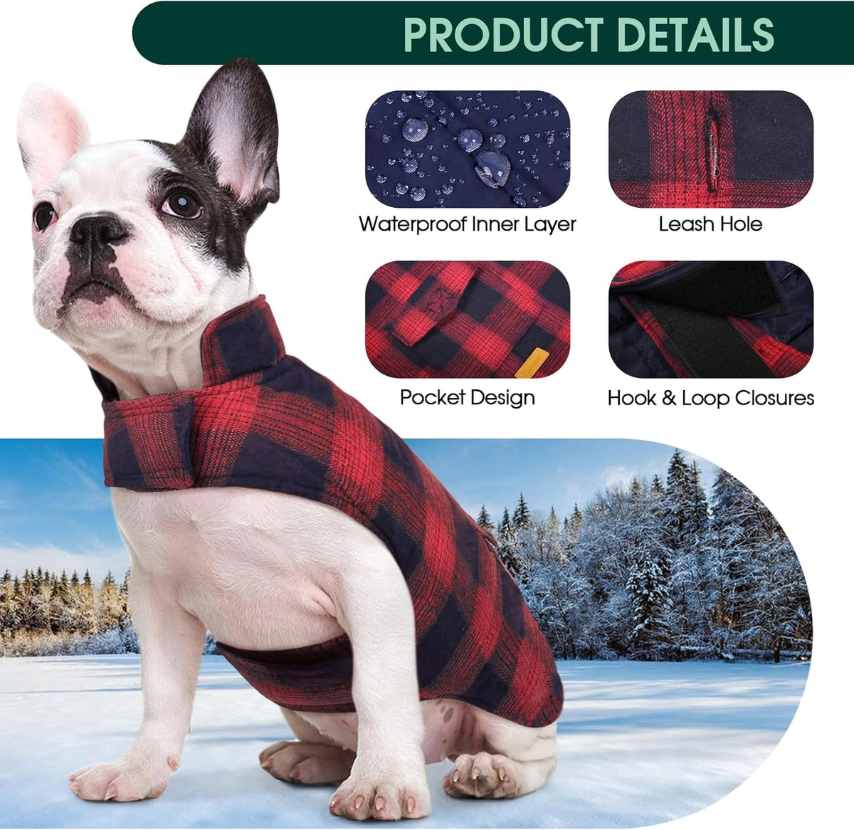 Kuoser Dog Winter Coat, Cozy Fleece Lining Dog Jacket Windproof Waterproof Pet Clothes with Pocket, Red, M