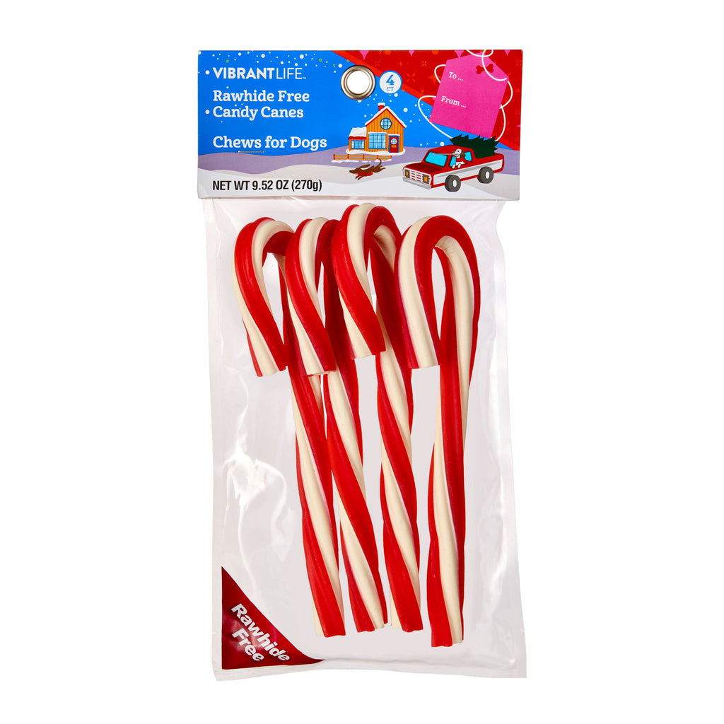 Vibrant Life Holiday Rawhide Free Candy Cane Chews for Dogs, 9.52 oz, 4 Count