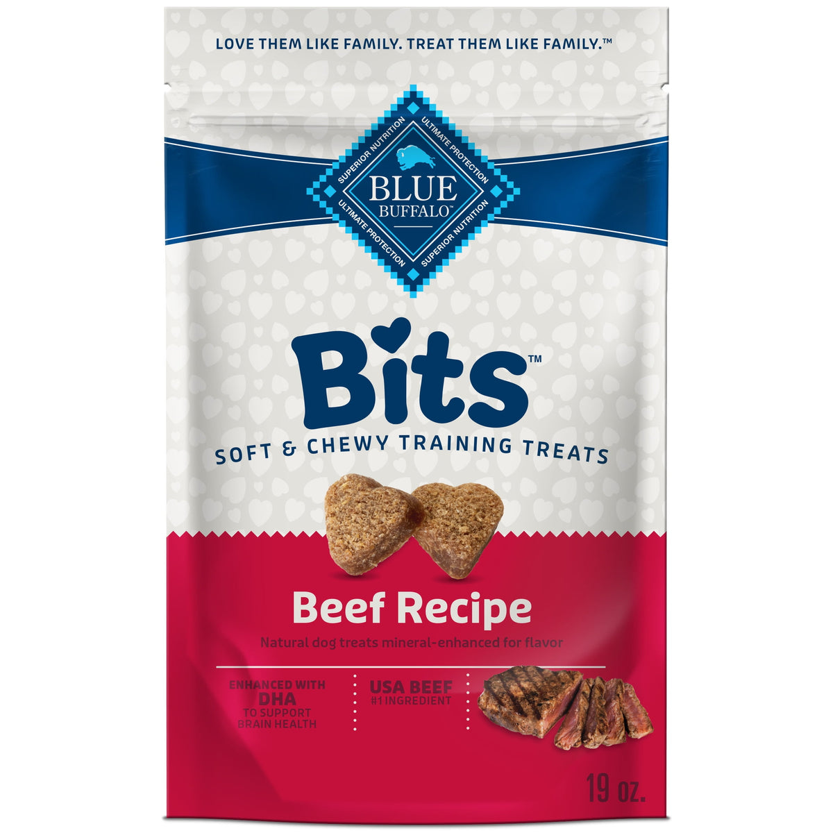Blue Buffalo Bits Soft Dog Treats for Training, Made With Natural Ingredients & Enhanced with DHA, Beef Recipe, 19-oz Bag