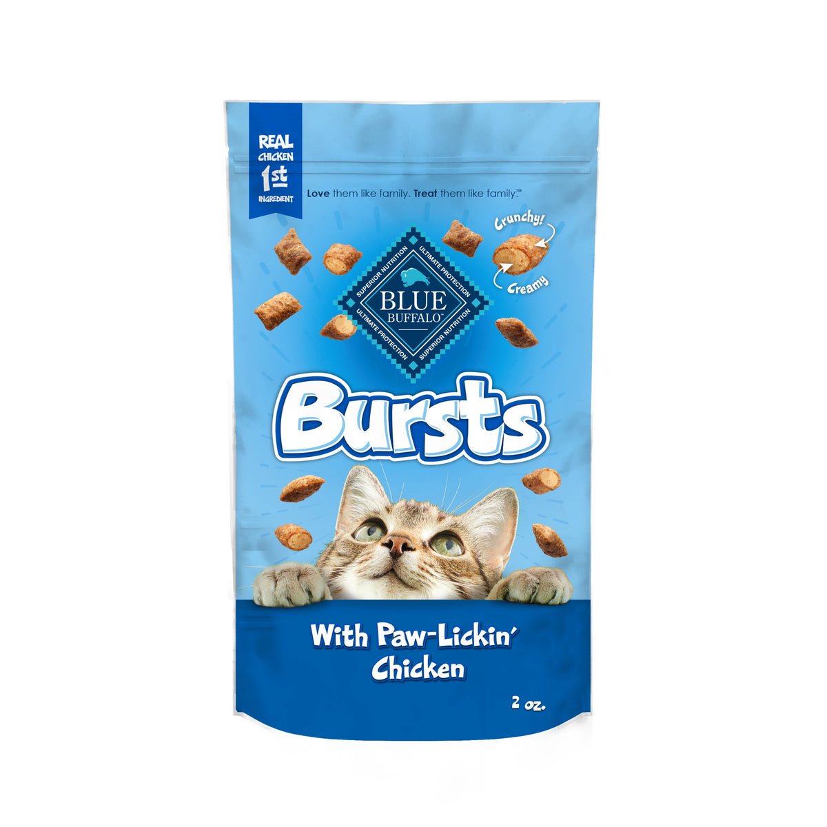 Blue Buffalo Bursts Crunchy & Creamy Cat Treats, Great for Training Chicken, 2-oz Bag