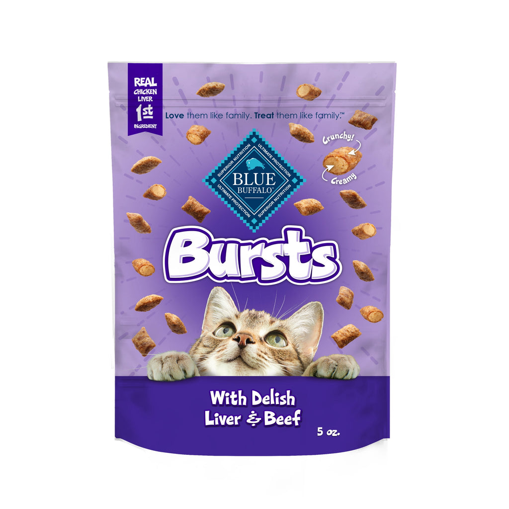 Blue Buffalo Bursts Crunchy & Creamy Cat Dry Treats, Great for Training, Liver & Beef, 5-oz. Bag