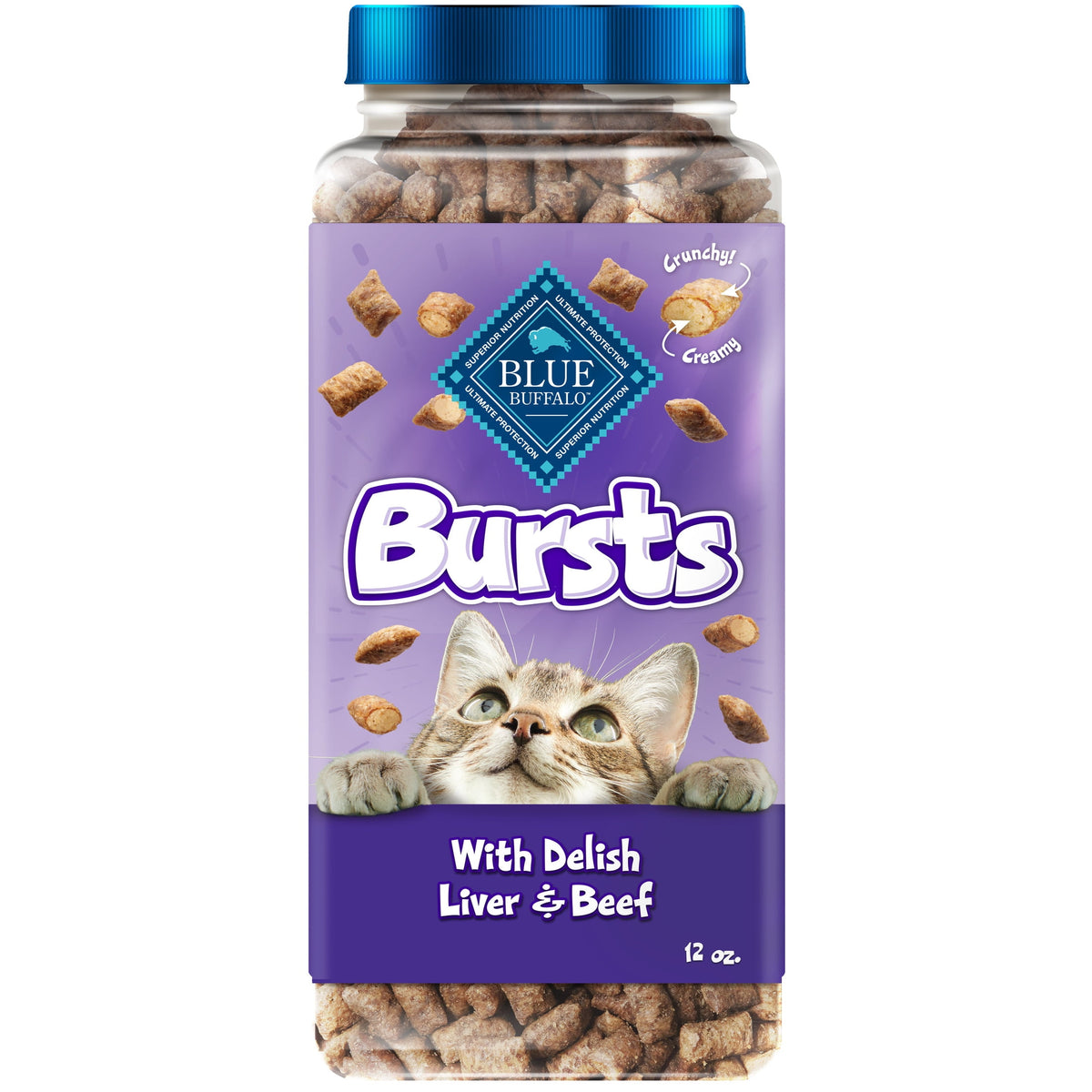 Blue Buffalo Bursts Crunchy & Creamy Cat Dry Treats, Great for Training, Liver & Beef, 5-oz. Bag