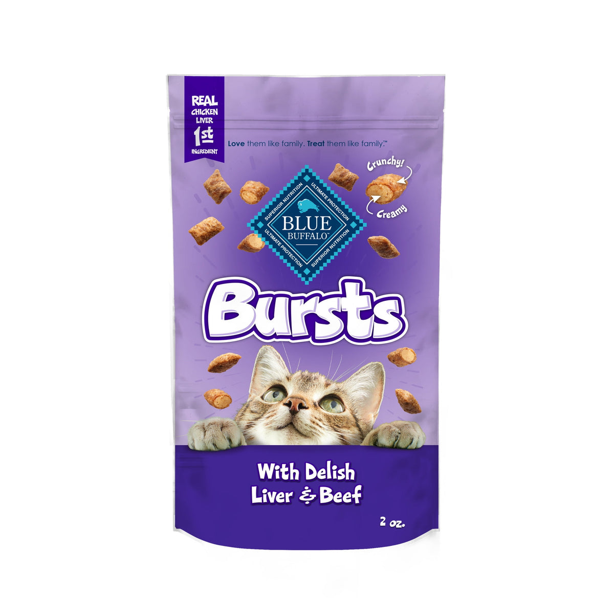 Blue Buffalo Bursts Crunchy & Creamy Cat Dry Treats, Great for Training, Liver & Beef, 5-oz. Bag