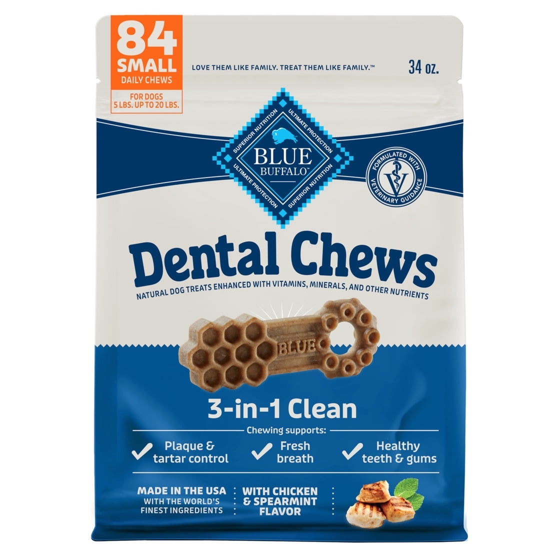 Blue Buffalo Dental Chews Small Natural Dog Treats, Chicken & Spearmint (56 Count)