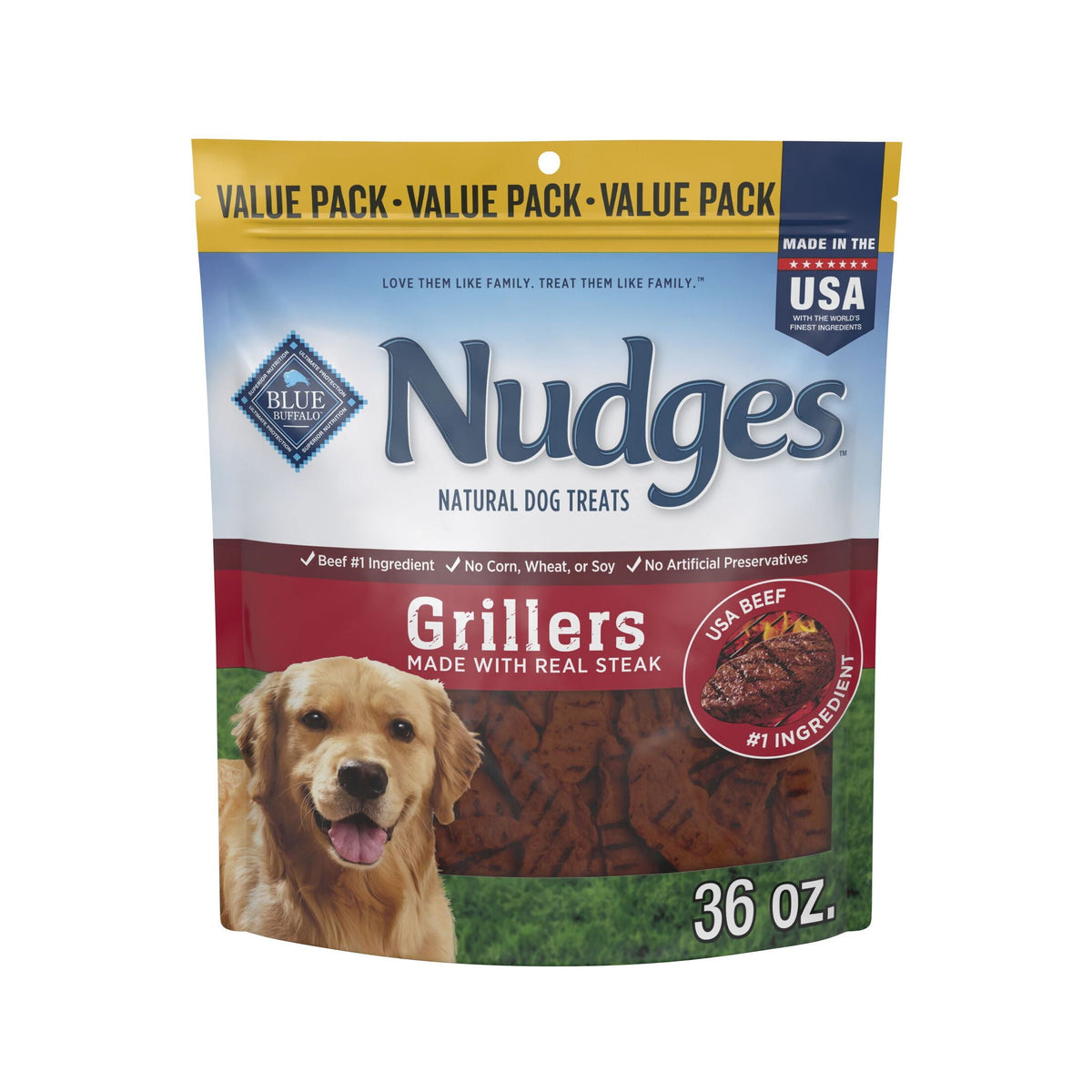 Blue Buffalo Nudges Grillers, Natural Dog Treats, Steak, 12oz Bag