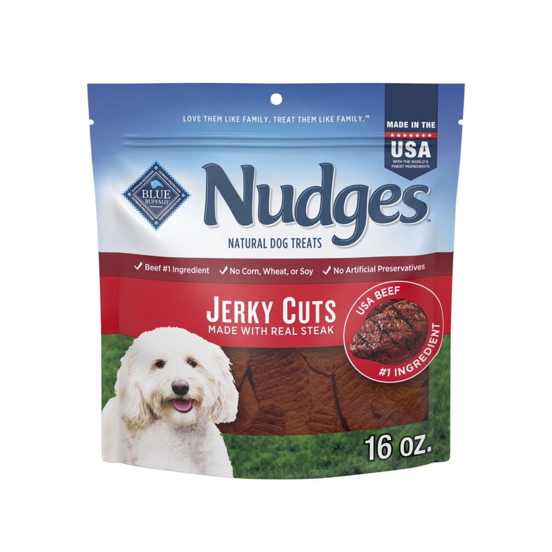 Blue Buffalo Nudges Jerky Cuts, Natural Dog Treats, Steak Jerky, 28oz Bag