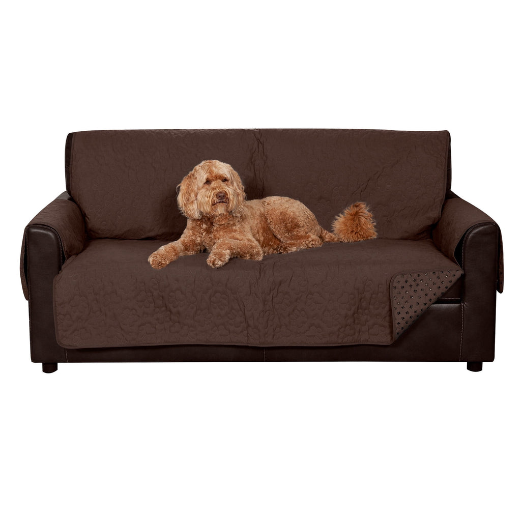 FurHaven Pawprint Non-Skid Sofa and Chair Furniture Protector for Dogs and Cats - Sofa, Dark Brown