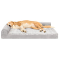 FurHaven Embossed Faux Fur & Suede Orthopedic Deluxe L-Chaise Pet Bed for Dogs & Cats - Gray, Jumbo Plus