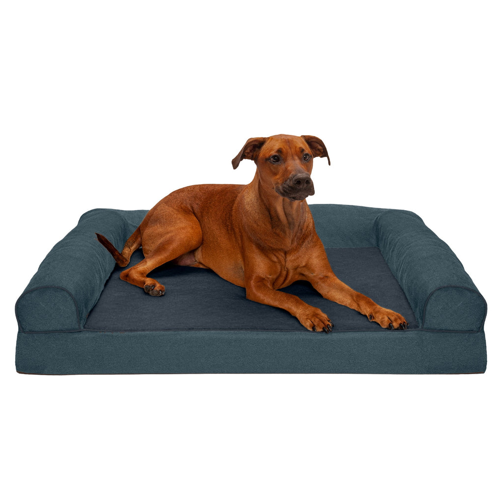FurHaven Faux Fleece & Chenille Soft Woven Orthopedic Sofa Pet Bed, Orion Blue, Jumbo, 1 Count