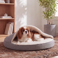 Furhaven 26" Round Orthopedic Dog Bed Sherpa & Suede Snuggery w/ Removable Washable Cover - Gray, 26-inch Faux Lambswool & Suede Gray 26 inch Snuggery (Orthopedic Foam)