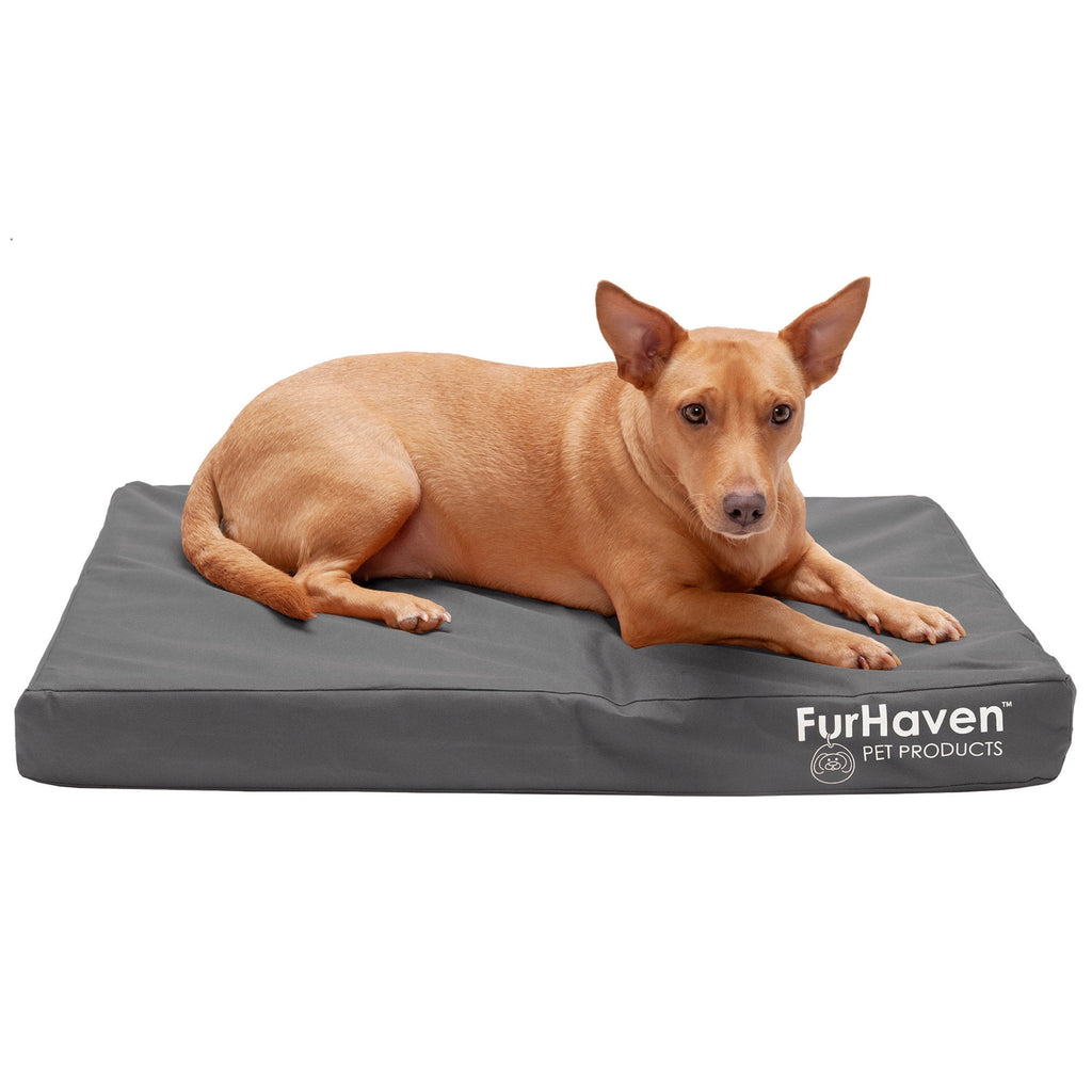 FurHaven Coated Oxford Indoor/Outdoor Deluxe Orthopedic Mattress Pet Bed, Stone Gray, Medium, 1 Count