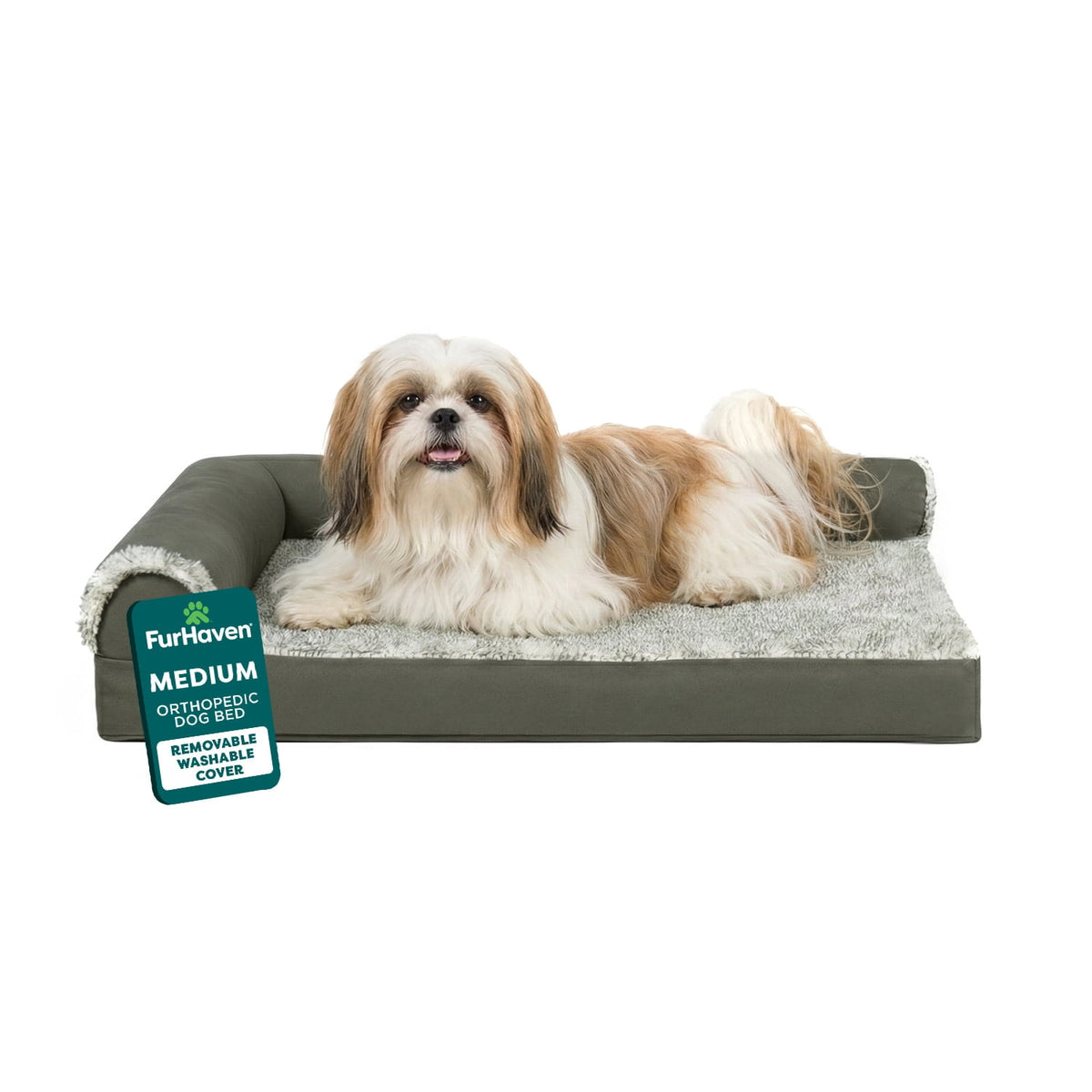 FH Two-Tone Plush Faux Fur & Suede L Shaped Chaise-MD-Stone Gray