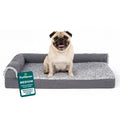 FH Two-Tone Plush Faux Fur & Suede L Shaped Chaise-MD-Stone Gray