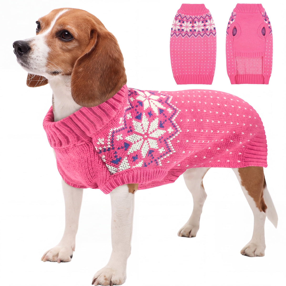 Kuoser Dog Cat Sweater, Holiday Christmas Snowflake Pet Warm Knitwear, Green, M