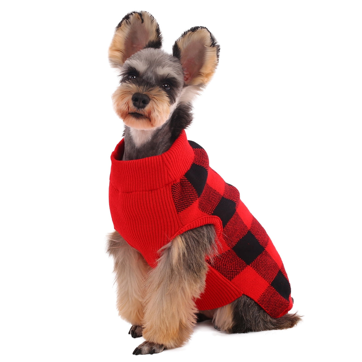 Kuoser Classic Plaid Dog Sweater Warm Pullover Knitwear for Small Medium Dogs, Red, S