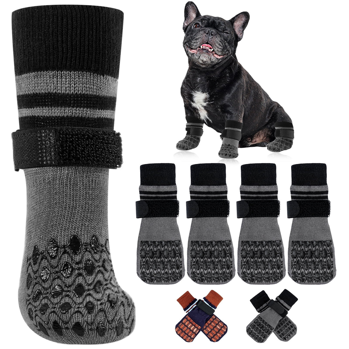 Kuoser Anti-Slip Dog Socks with Double-Sided Traction, 4 Piece Pet Booties for Senior, Dog Paw Protector for Hardwood Floors, Hot Pavement and hot/icy surfaces, Brown, L