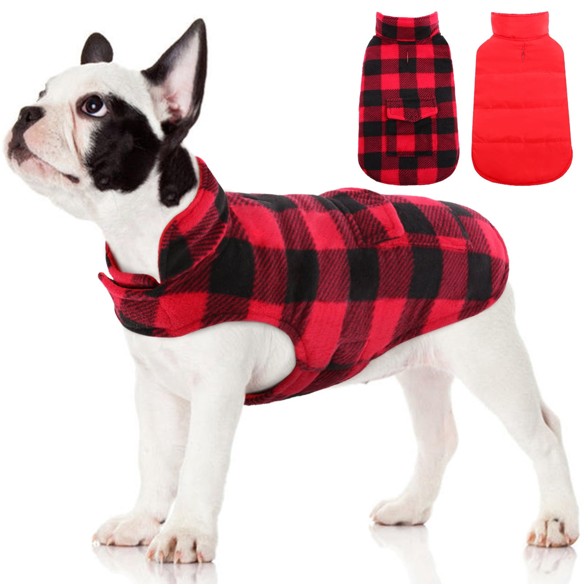 Kuoser British Style Plaid Dog Winter Coat, Windproof Cozy Cold Weather Jacket for Dogs, Blue, M