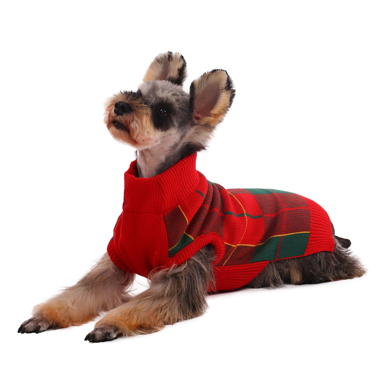 Kuoser Classic Plaid Dog Sweater Warm Pullover Knitwear for Small Medium Dogs, Red, S