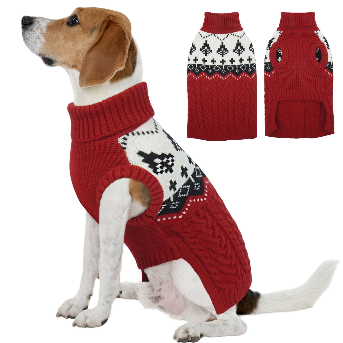 Kuoser Winter Dog Sweater, Sleeveless Doggy Clothes, Warm and Cozy Turtleneck Sweater for Dogs, Red, M