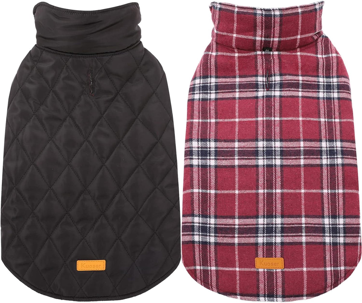 Kuoser Reversible Dog Coat Adjustable British Style Plaid Pet Jacket, Waterproof and Windproof, Blue, M