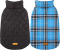 Kuoser Reversible Dog Coat Adjustable British Style Plaid Pet Jacket, Waterproof and Windproof, Blue, M