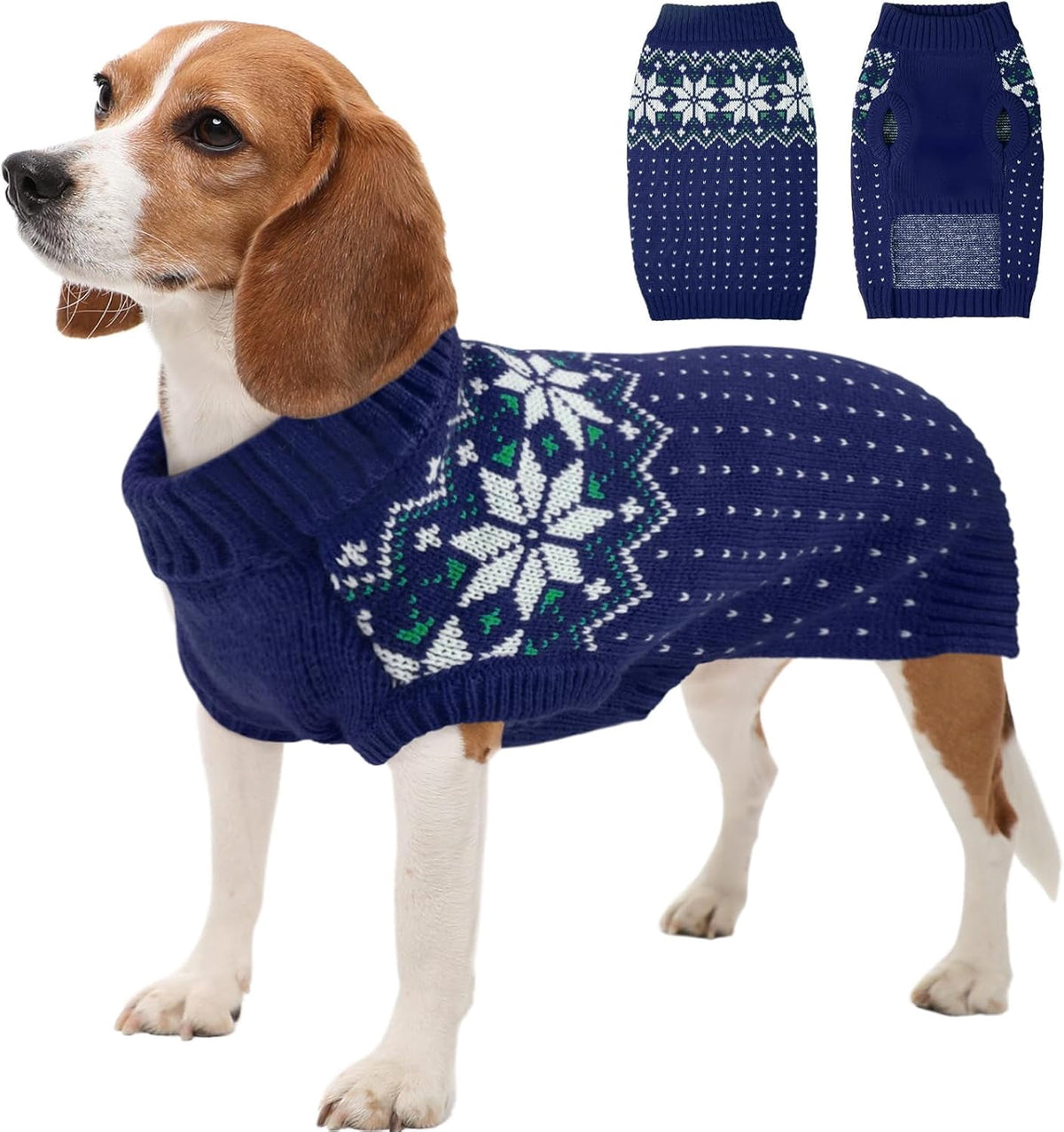 Kuoser Dog Cat Sweater, Holiday Christmas Snowflake Pet Warm Knitwear, Green, M