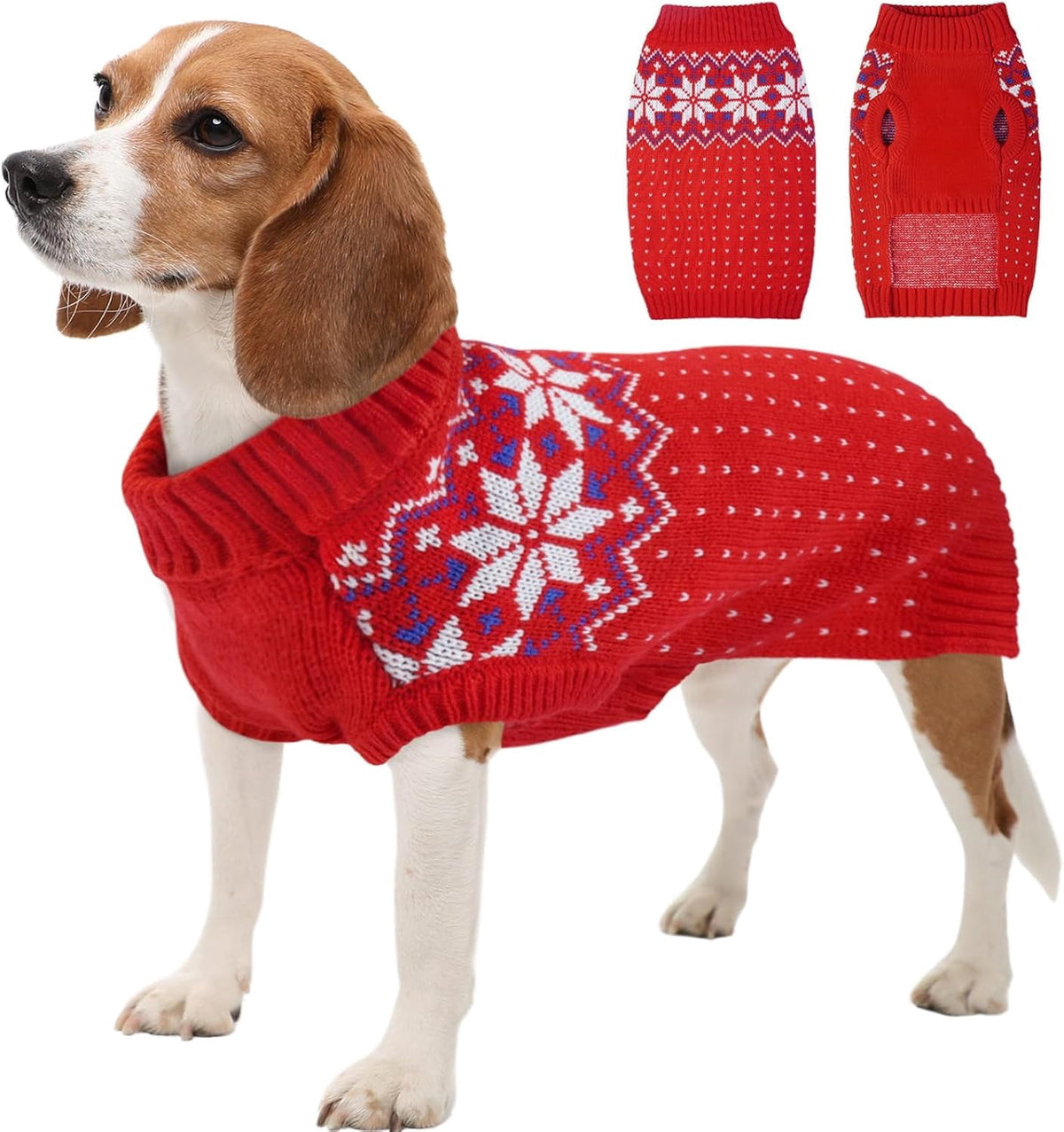 Kuoser Dog Cat Sweater, Holiday Christmas Snowflake Pet Warm Knitwear, Green, M