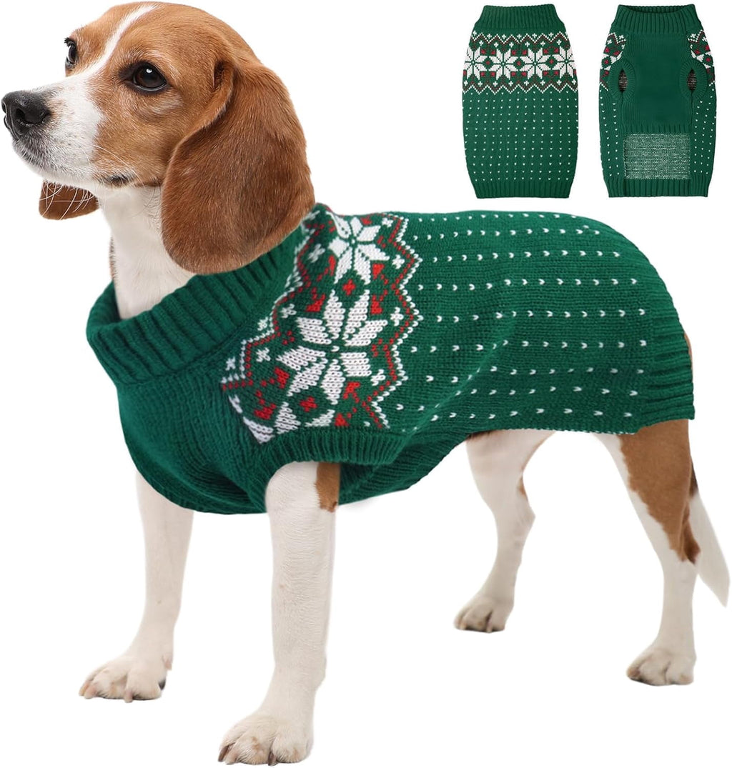 Kuoser Dog Cat Sweater, Holiday Christmas Snowflake Pet Warm Knitwear, Green, M
