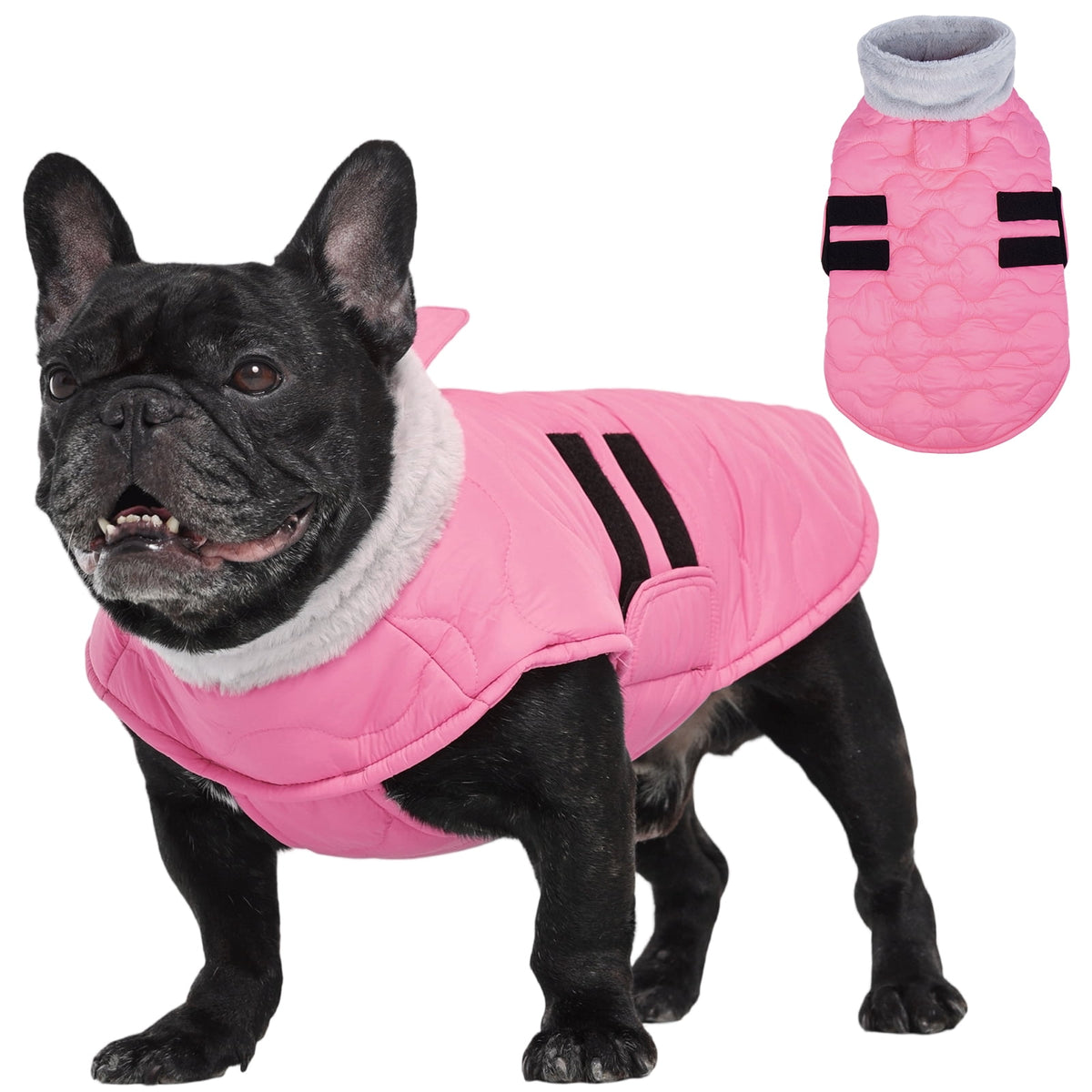 Kuoser Dog Coat Warm Pet Jacket with Eco-friendly Fur Collar, Windproof, Waterproof and Easy Hook-and-loop Closure, Pink, medium