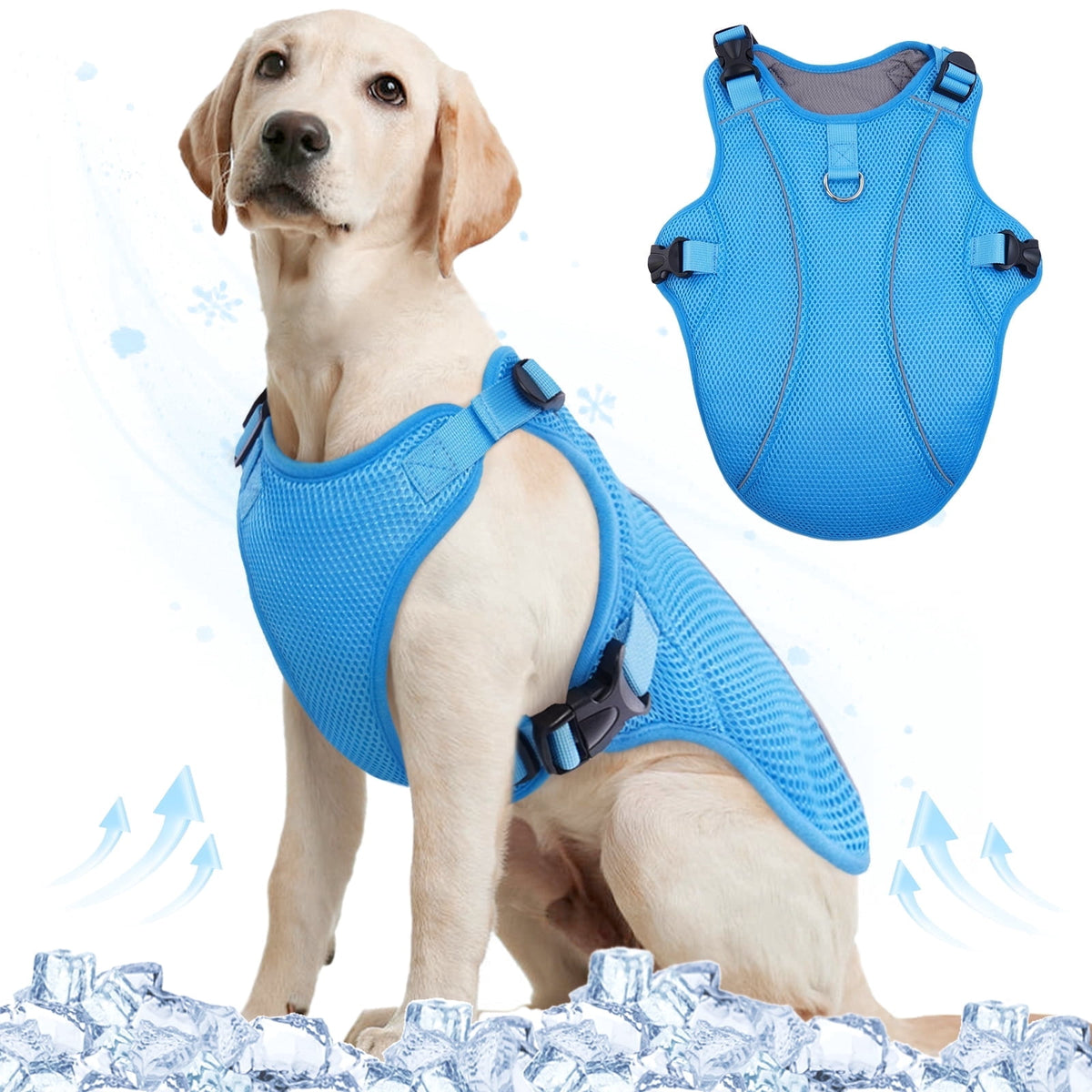 Kuoser Dog Cooling Vest, Breathable Mesh Ice Vest for Dogs, Cooling Jacket for Pet, Blue, extra large