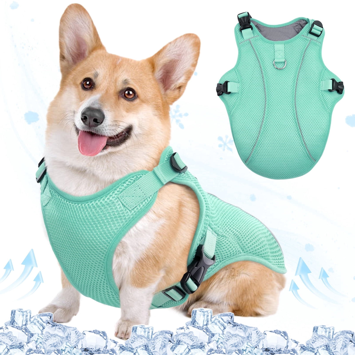 Kuoser Dog Cooling Vest, Breathable Mesh Ice Vest for Dogs, Cooling Jacket for Pet, Blue, extra large
