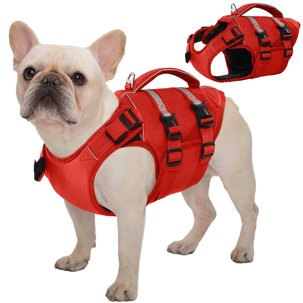 Kuoser Dog Life Jacket, High Flotation Dog Life Vest for Swimming Boating, Red, S