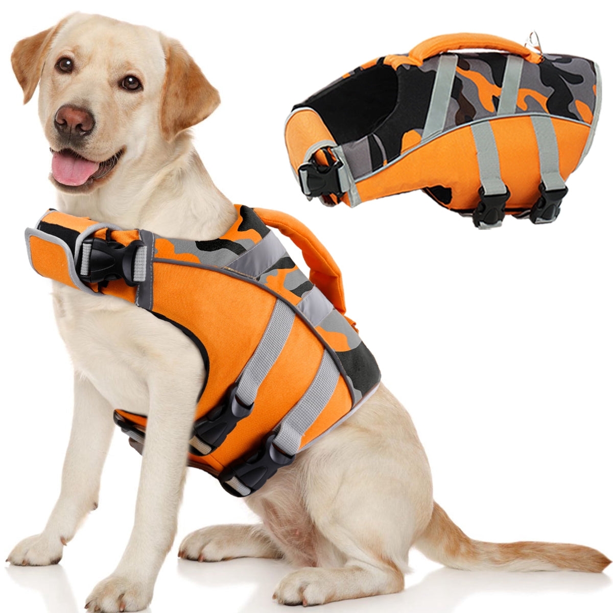 Kuoser Dog Life Jacket with Reflective Stripes, Adjustable Dog Life Vest, Red, M