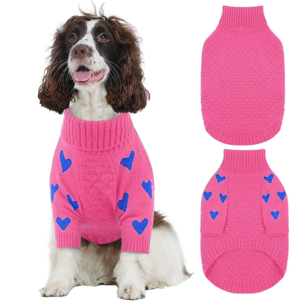 Kuoser Dog Sweater, Turtleneck Pet Sweatshirt, Thick Doggy Winter Clothes for Fall Xmas, Red, M