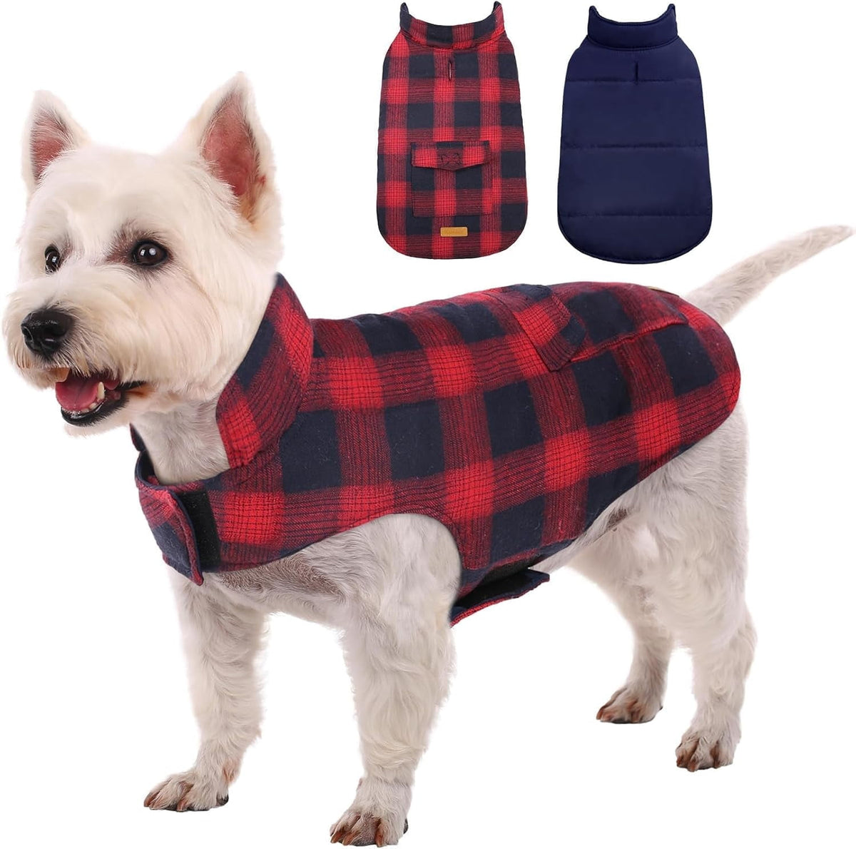 Kuoser Dog Winter Coat, Cozy Fleece Lining Dog Jacket Windproof Waterproof Pet Clothes with Pocket, Red, M