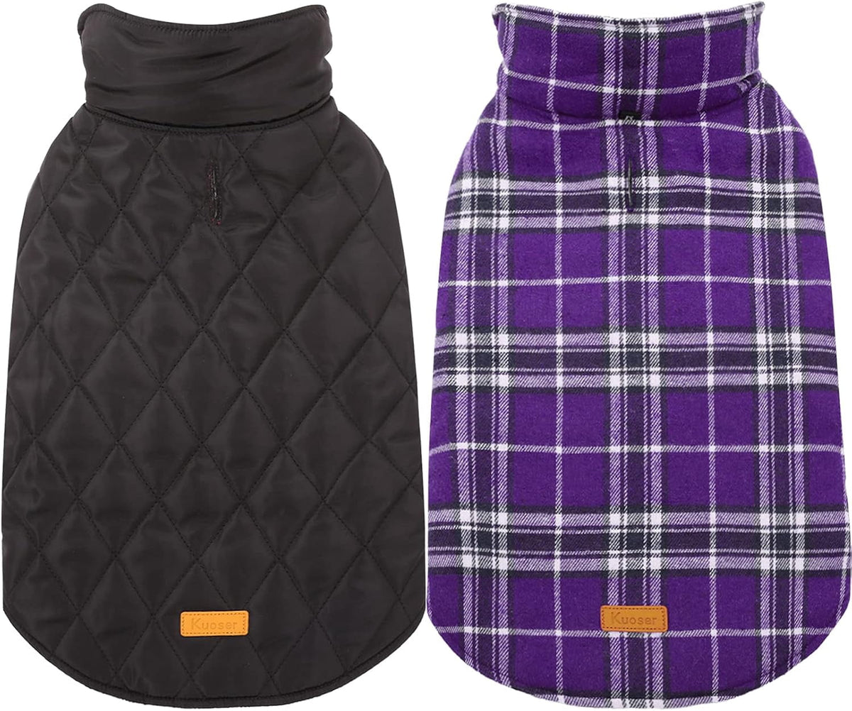 Kuoser Reversible Dog Coat Adjustable British Style Plaid Pet Jacket, Waterproof and Windproof, Blue, M