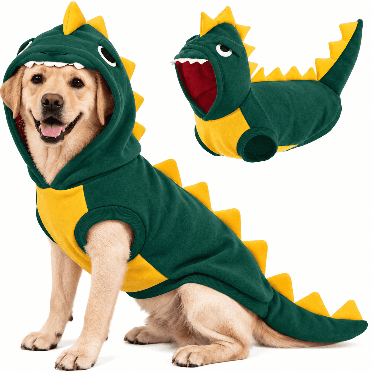 Kuoser Dog Dinosaur Halloween Costume, Funny Fleece Hoodie for Medium Dogs, Orange, M