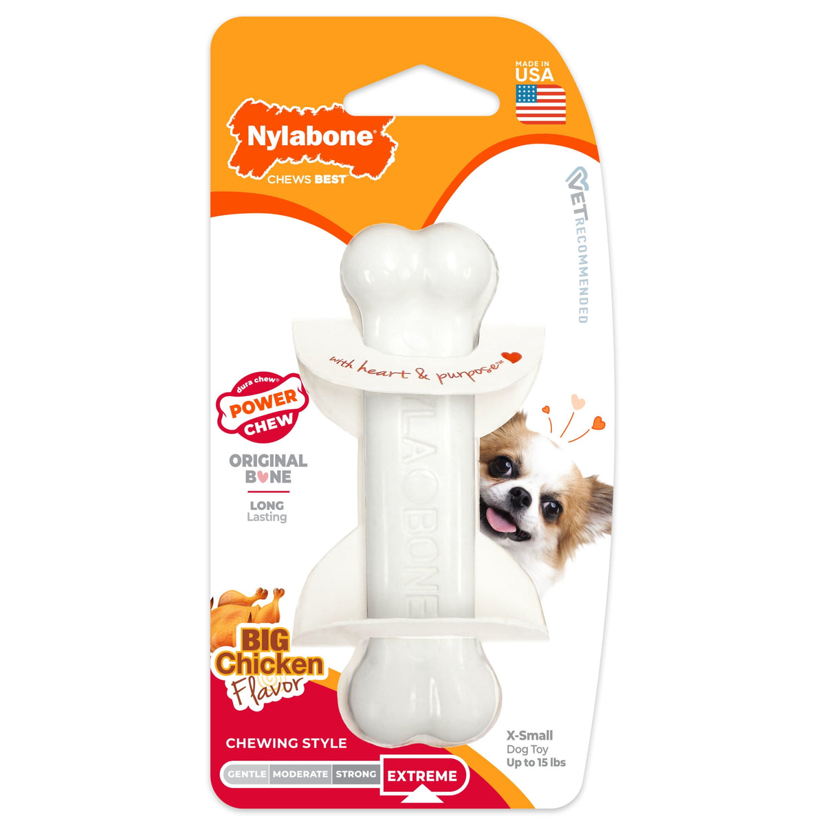 Nylabone Power Chew Original Bone Dog Toy, Dog Chew Toy, Chicken Flavor, X-Small, 1 Count
