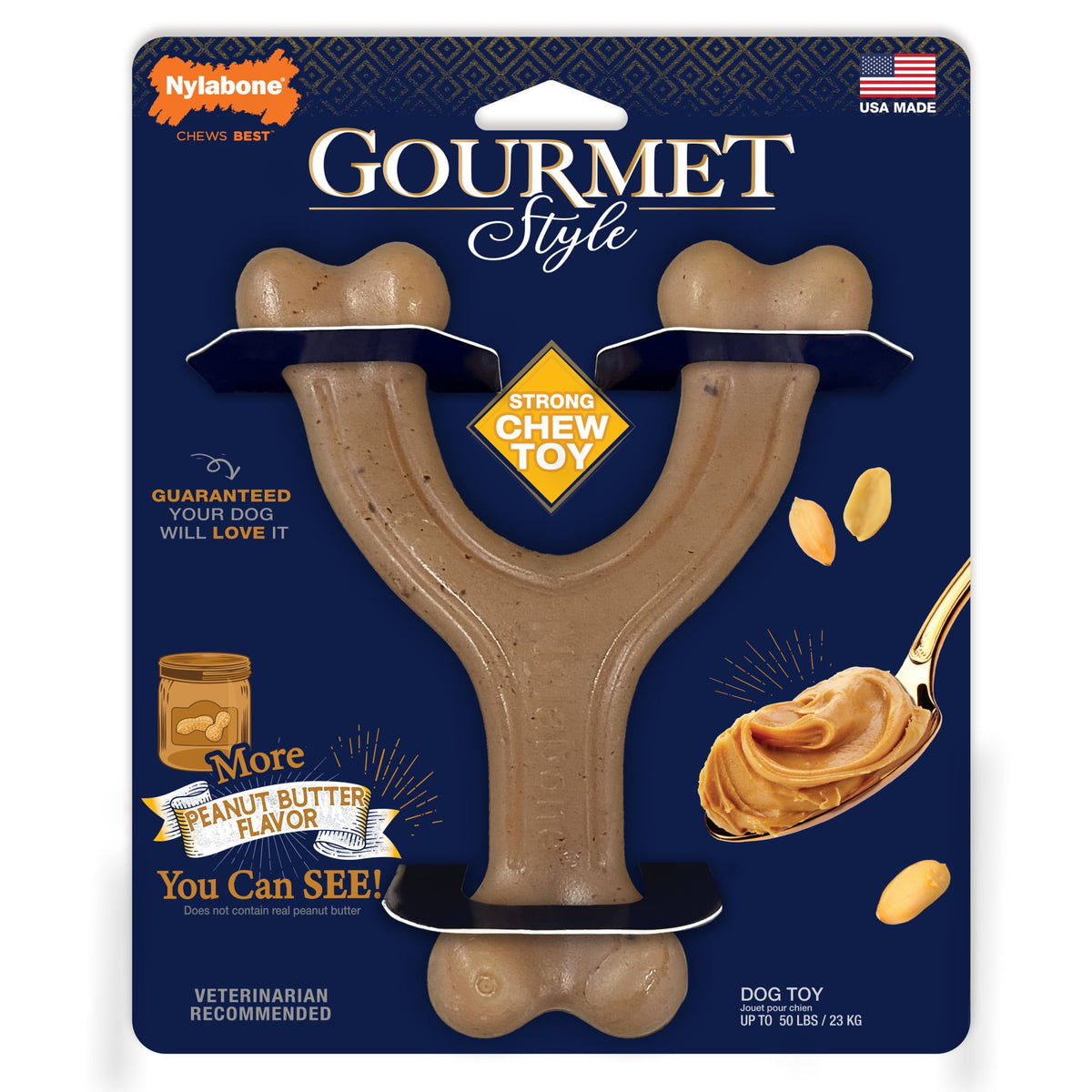 Nylabone Strong Chew Gourmet Style Wishbone Dog Toy, Dog Chew Toy, Peanut Butter Flavor, Large, 1 Count