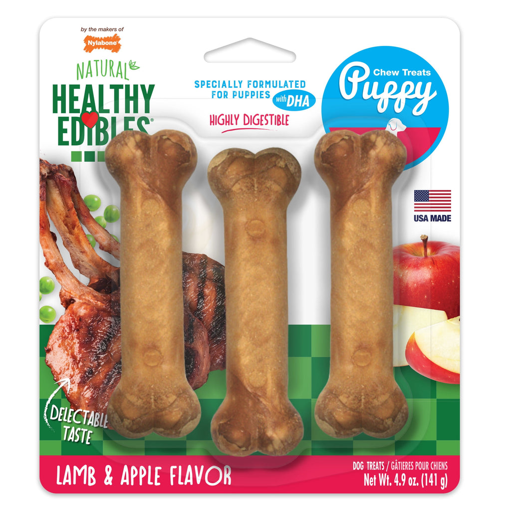Nylabone Healthy Edibles Natural Puppy Treats, Training Treats for Puppies, Lamb & Apple Flavor Dog Treats, For Small Dogs (3 Count)