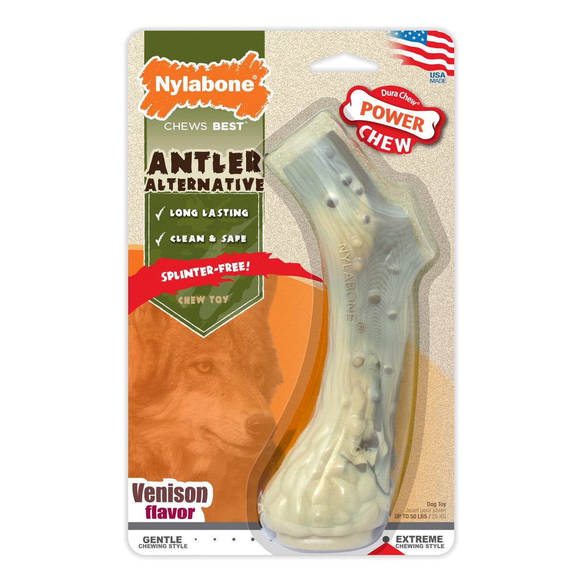Nylabone Power Chew Antler Alternative Dog Chew Toy Venison Medium (1 Count)