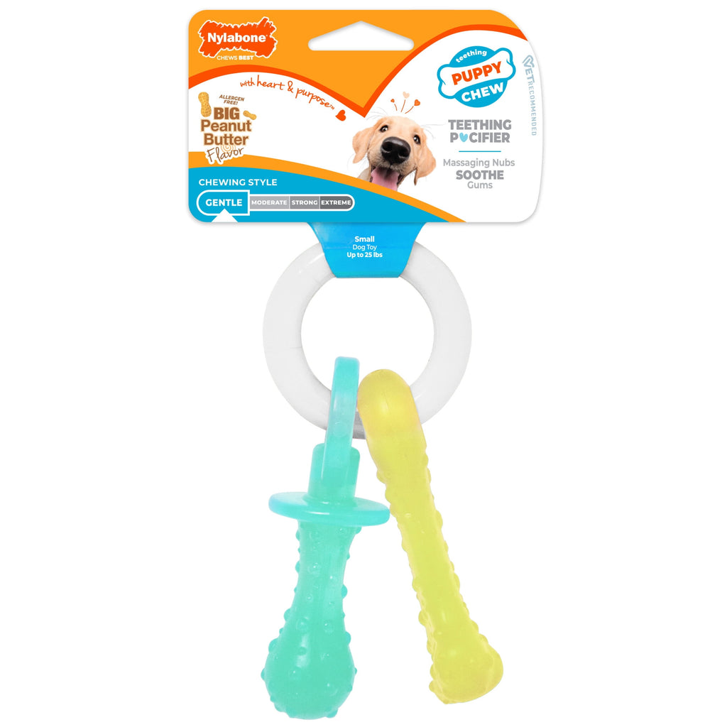 Nylabone Puppy Chew Pacifier Dog Toy, Dog Chew Toy, Peanut Butter Flavor, Small, 1 Count