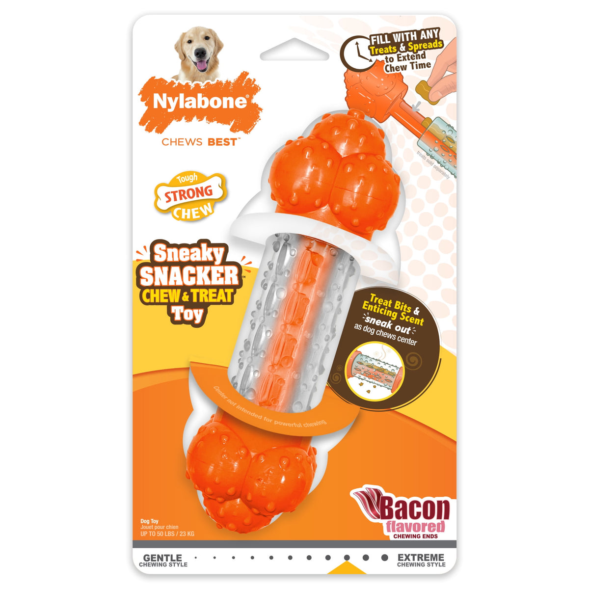 Nylabone Sneaky Snacker Dog Treat Toy Bacon Orange Large (1 Count)