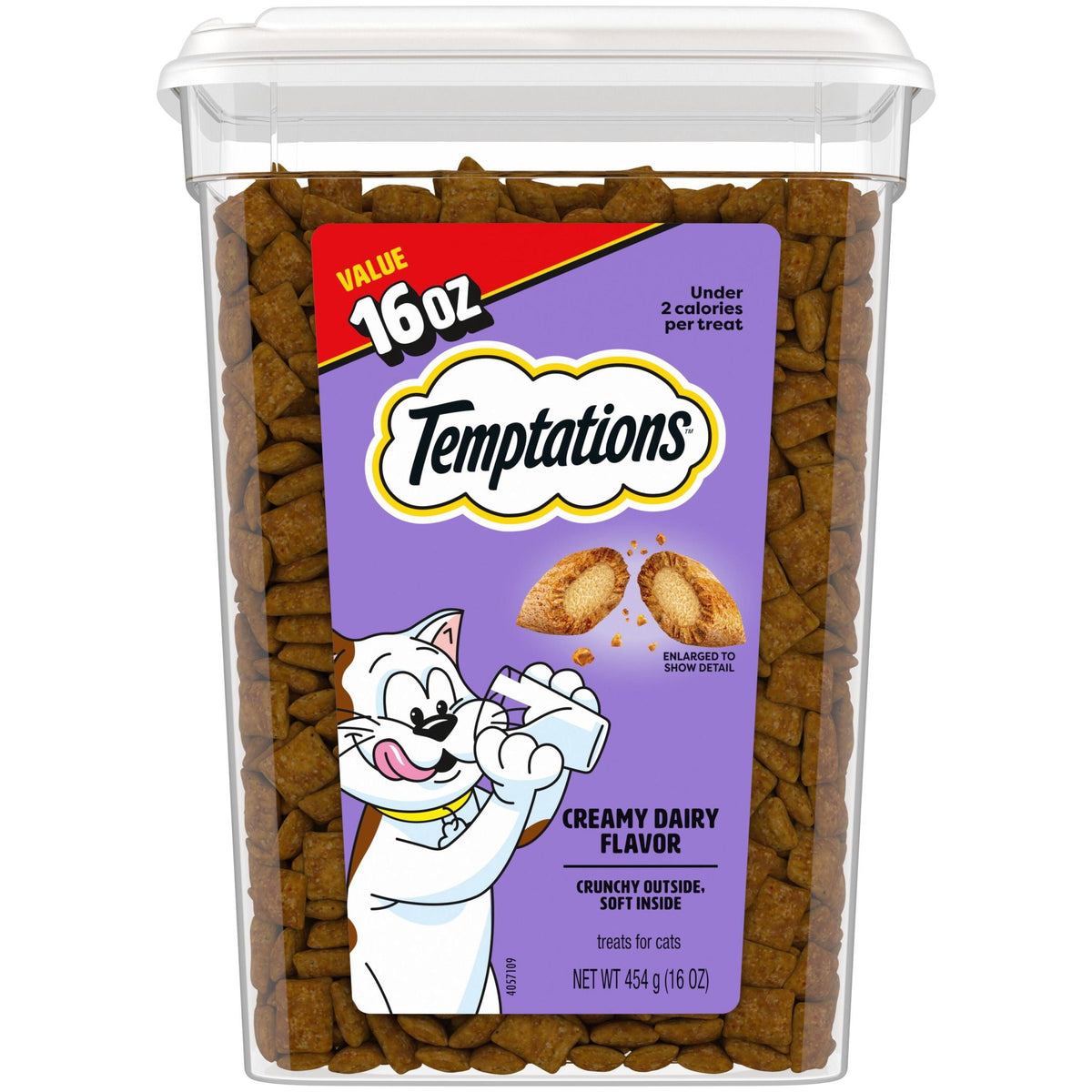 Temptations Classic Creamy Dairy Flavor Crunchy And Soft Treats For Cats, 16 Oz Tub