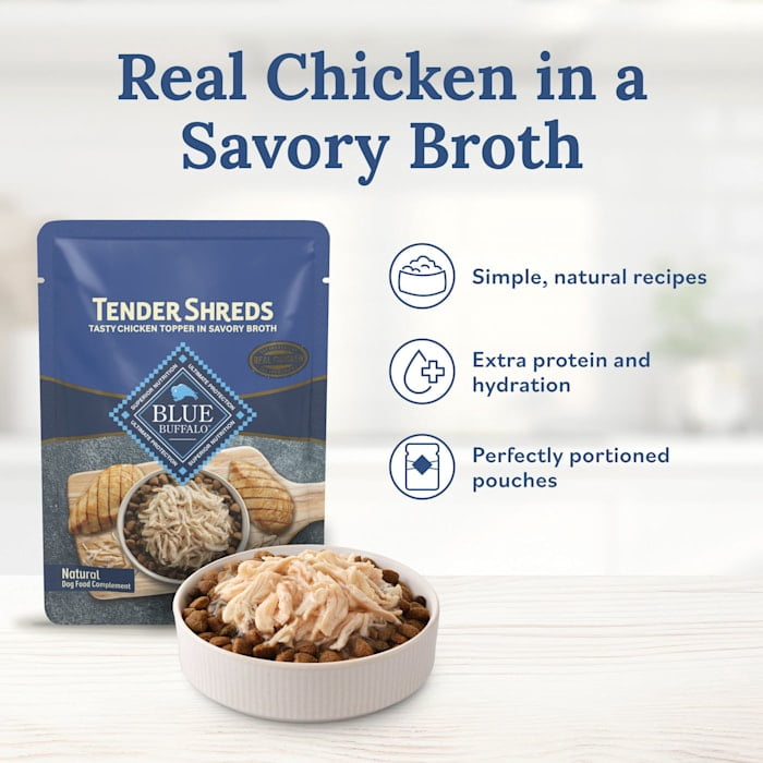 Blue Buffalo Tender Shreds Chicken Toppers, Dog Food, Chicken, 2.5oz. Pouch