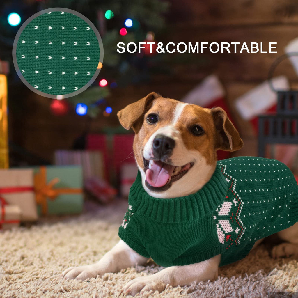 Kuoser Dog Cat Sweater, Holiday Christmas Snowflake Pet Warm Knitwear, Green, M