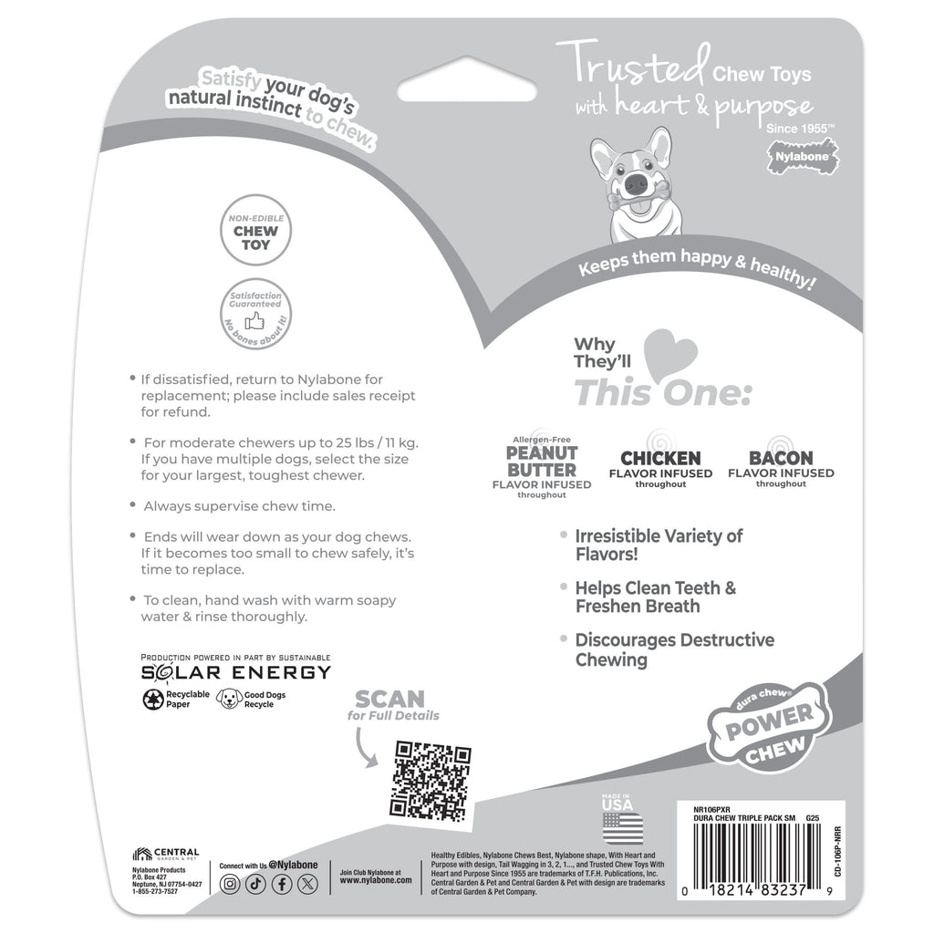 Nylabone Power Chew Small Dog Toy Value Pack, Dog Chew Toys, Bacon & Chicken Flavor, Small, 3 Pack