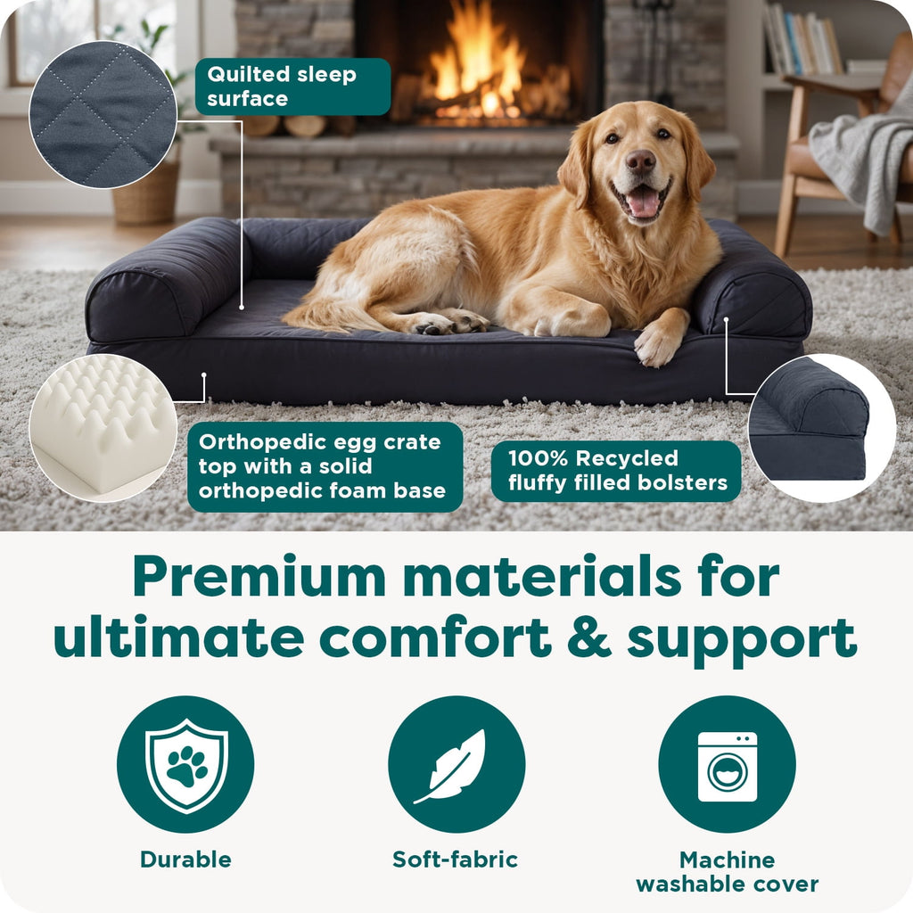 FurHaven Classic Sofa Orthopedic Dog Bed For Large Dogs, Solid Orthopedic Foam Slab for Joint Support, Removable Washable Cover, Jumbo Plus/XXL, Quilted Sofa, Ensign Blue